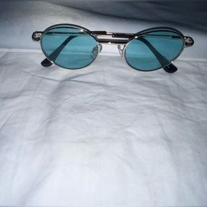 Retro round shaped blue gold shades